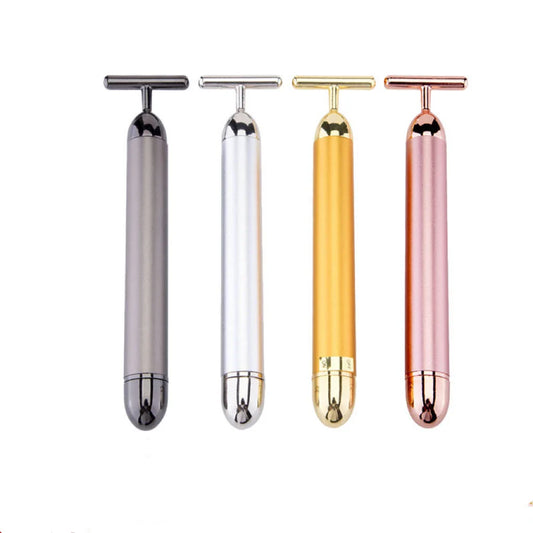 HKM-996819 24k Gold Vibrating Facial Lifting Beauty Bar with T Shape Electric 3D Face Roller Massage