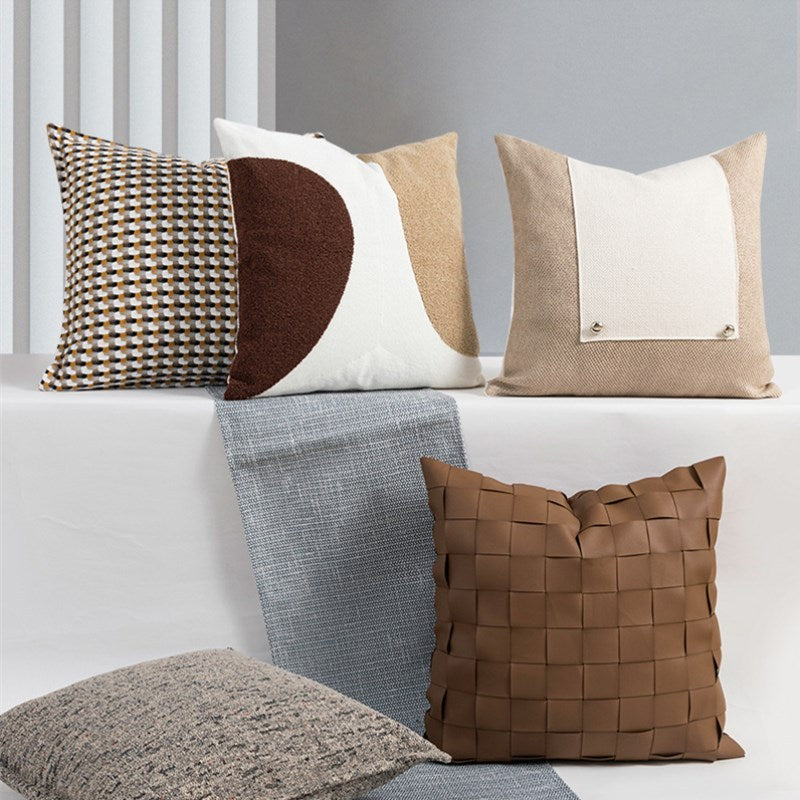 HKM-996819 Scandinavian Woven Leather Pillow Covers for Living Room, 45x45CM