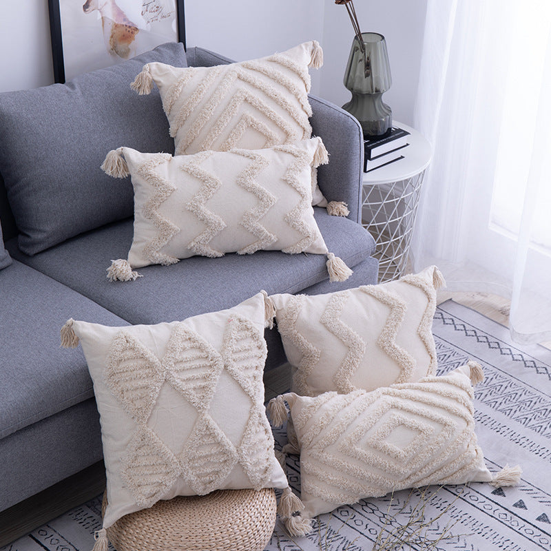 HKM-996883 Tufted Cotton-Linen Pillow Cushion Cover - Decorative Pillowcase Only
