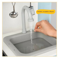 HKM-996947 Classic Blue Wooden Pretend Play Kitchen Toy Set with Simulated Water Faucet for Kids
