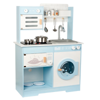 HKM-996947 Classic Blue Wooden Pretend Play Kitchen Toy Set with Simulated Water Faucet for Kids