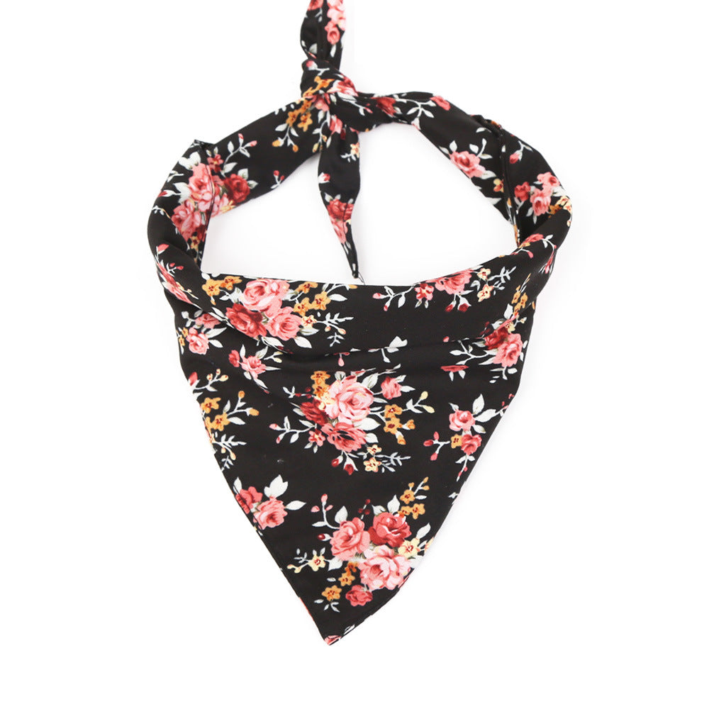 HKM-9969853 Floral Pattern Cotton Triangle Scarf for Pets - Versatile Scarf Bib