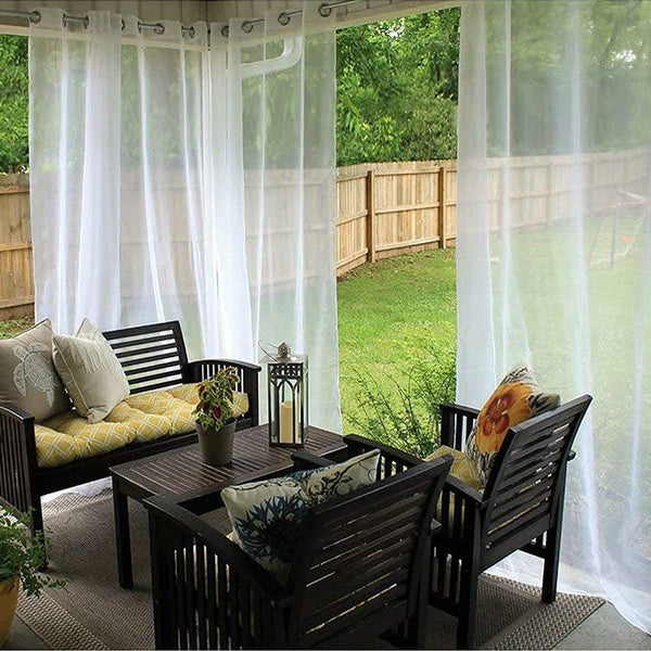 HKM-997203 Waterproof White Mesh Outdoor Door Curtain for Pavilion, Balcony, and Terrace - W52xL84 (132x213cm)