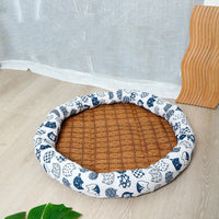 HKM-9972285 Fashionable Breathable Pet Kennel - Stylish Minimalist Design in White and Blue Cat Prints, Multiple Sizes Available