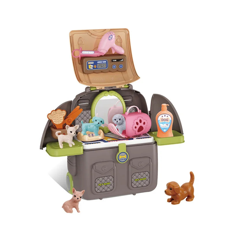 HKM-997331 4-in-1 Pretend Play Pet Doctor Kit - 22-Piece Set for Ages 2-4, Includes Veterinary Tools and Accessories