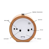 HKM-997331 Solid Beech Wood Silent Snooze Alarm Clock - 4-Inch Height with Glass Mirror and PVC Dial