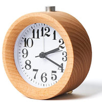 HKM-997331 Solid Beech Wood Silent Snooze Alarm Clock - 4-Inch Height with Glass Mirror and PVC Dial