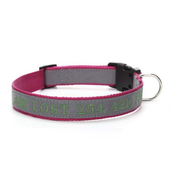 HKM-9974077 Personalized Reflective Dog Collar with Embroidered Name, Available in Multiple Colors and Sizes
