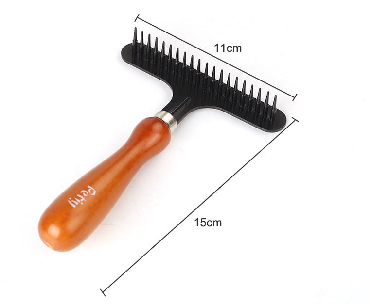 HKM-9974461 Stainless Steel Hair Removal Comb with Solid Wood Handle for Pets