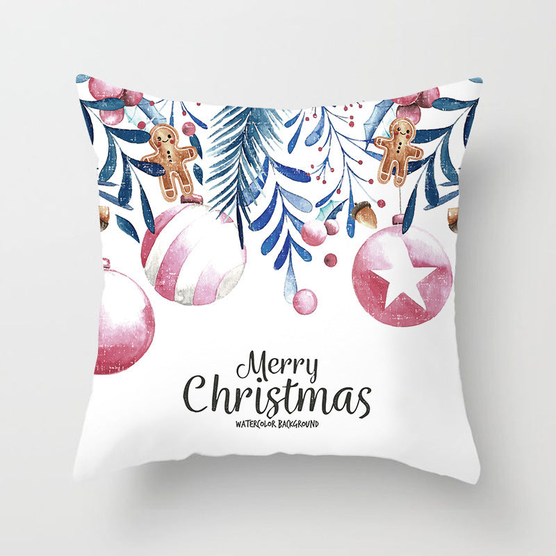 HKM-997459 Christmas Santa Cartoon Digital Printed Sofa Pillow Cover - 45x45 cm Polyester Peach Skin Cushion