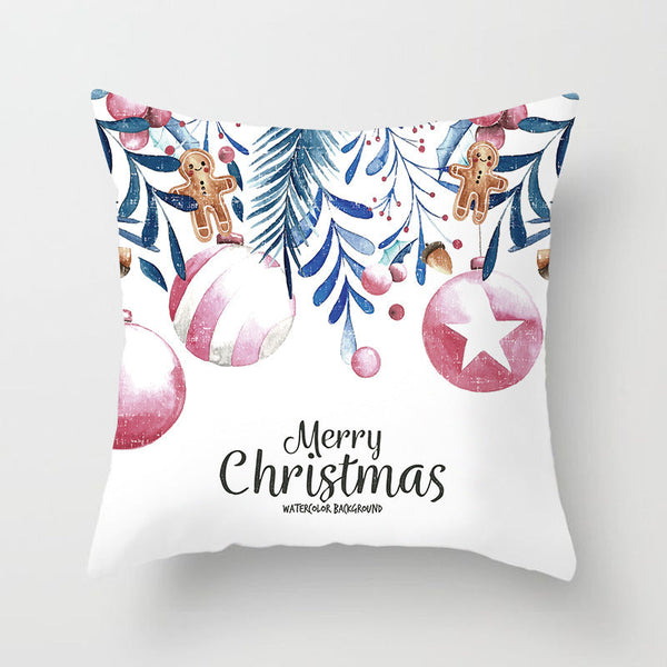 HKM-997459 Christmas Santa Cartoon Digital Printed Sofa Pillow Cover - 45x45 cm Polyester Peach Skin Cushion