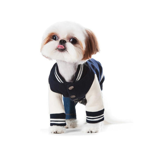 HKM-997715 Printed Baseball Uniform Pet Sweater for Dogs and Cats - Dark Blue, Multiple Sizes Available