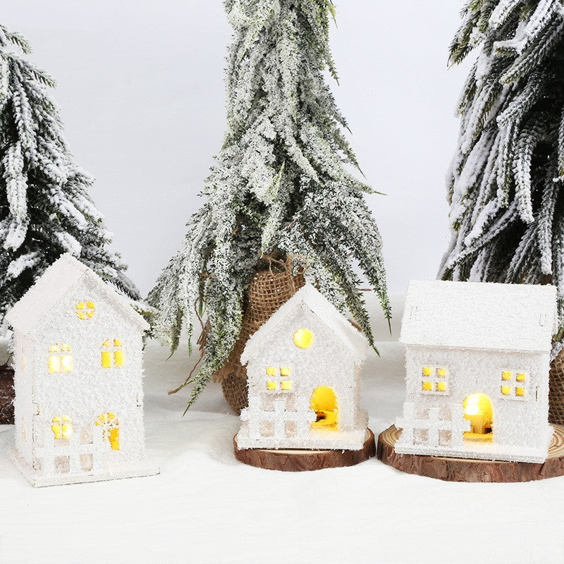 HKM-997779 Wooden Christmas Snowflake House Lighting Ornament - Miniature Decor in Three Styles