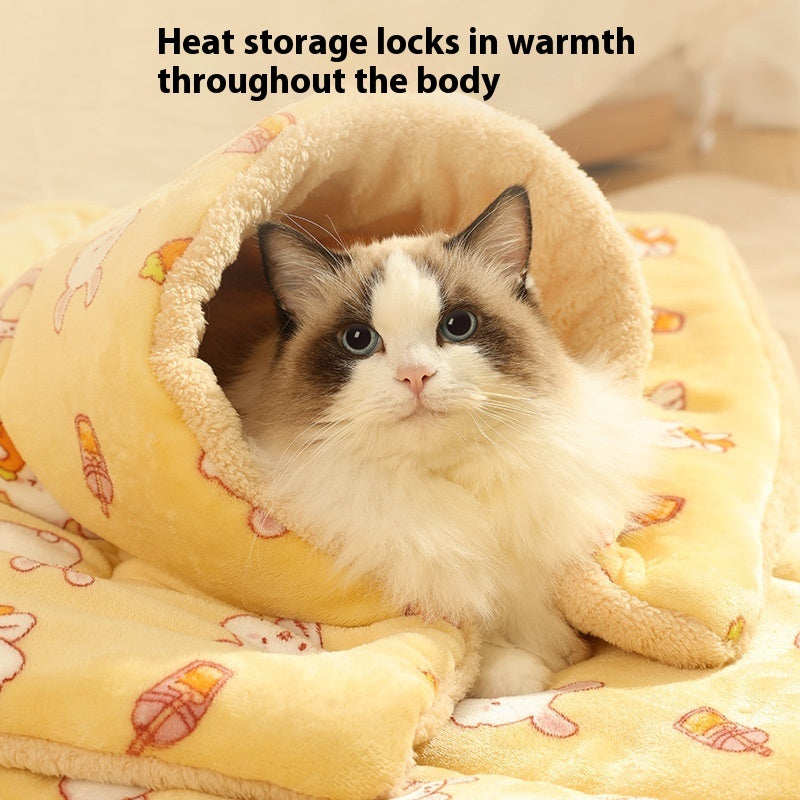 HKM-9978045 Cozy Flannel Pet Blanket for Cats - Thickened Lambswool Sleeping Mat