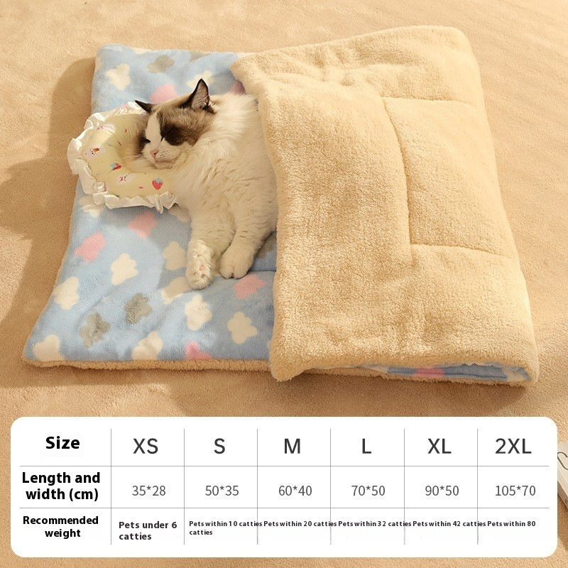 HKM-9978045 Cozy Flannel Pet Blanket for Cats - Thickened Lambswool Sleeping Mat