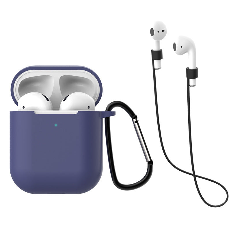 HKM-997843 AirPods 1 & 2 Silica Gel Clamshell Case with Hook and Anti-Loss Rope