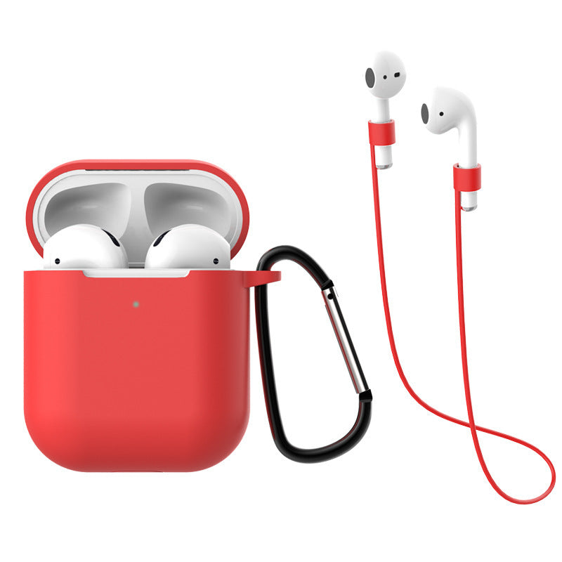 HKM-997843 AirPods 1 & 2 Silica Gel Clamshell Case with Hook and Anti-Loss Rope