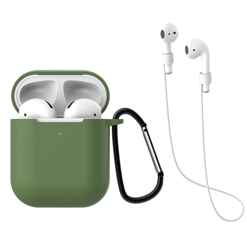 HKM-997843 AirPods 1 & 2 Silica Gel Clamshell Case with Hook and Anti-Loss Rope
