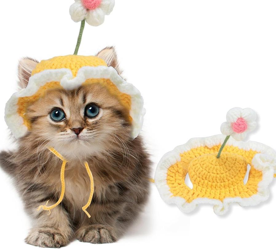 HKM-998035 Knit Cat and Dog Hat for Pets - Cute Cartoon Design, Warm Soft Fabric, Ideal for Halloween and Holiday Costumes