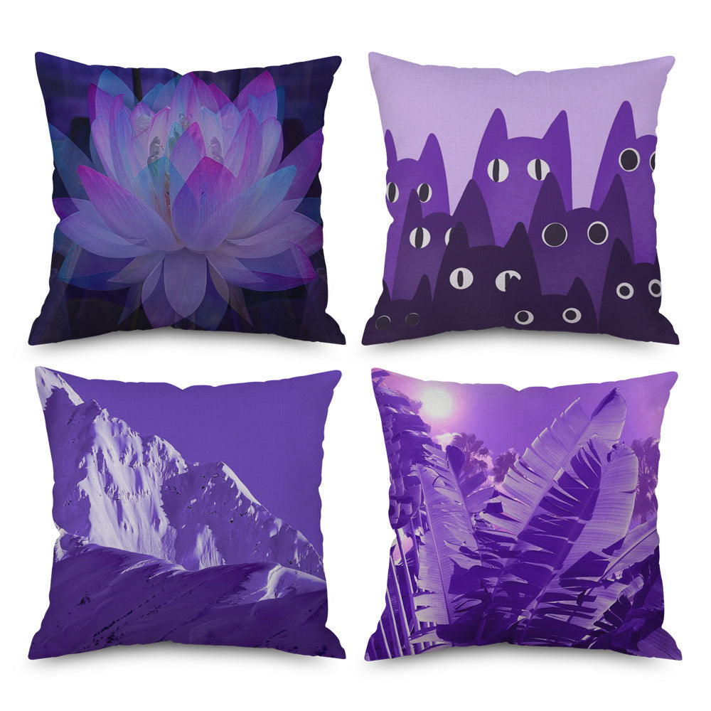 HKM-998035 Purple Series Geometric Pattern Linen Pillowcase 45x45 CM