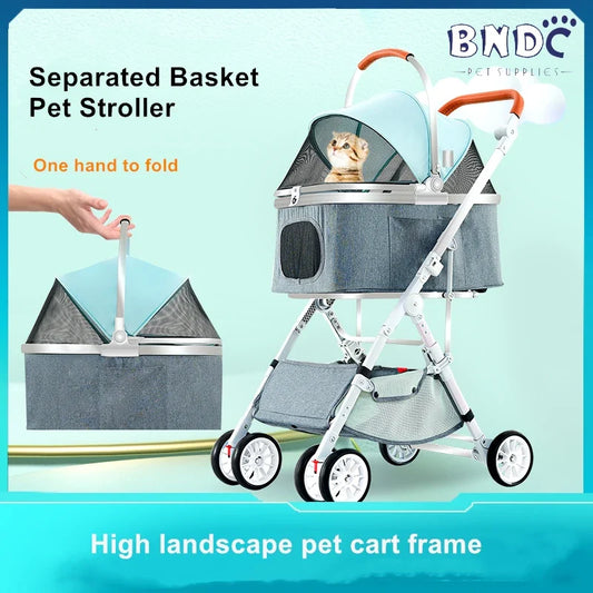 HKM-998163 Luxury 4-Wheel Folding Pet Stroller for Dogs and Cats, Easy to Assemble Pet Trolley