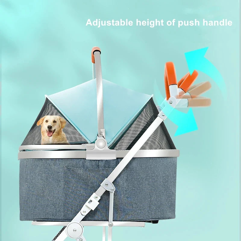 HKM-998163 Luxury 4-Wheel Folding Pet Stroller for Dogs and Cats, Easy to Assemble Pet Trolley