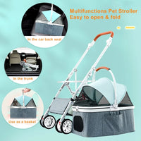 HKM-998163 Luxury 4-Wheel Folding Pet Stroller for Dogs and Cats, Easy to Assemble Pet Trolley