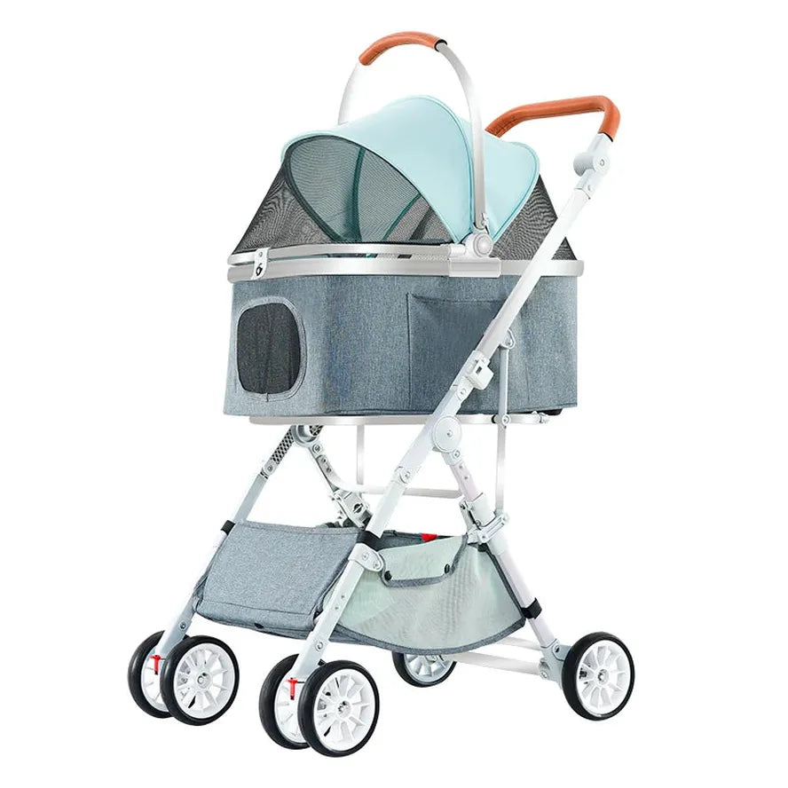 HKM-998163 Luxury 4-Wheel Folding Pet Stroller for Dogs and Cats, Easy to Assemble Pet Trolley