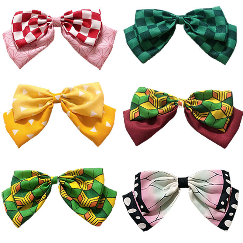 HKM-998227 Chiffon Cartoon Character Bow Hairpin in Plaid Pattern - Unisex Hair Accessory