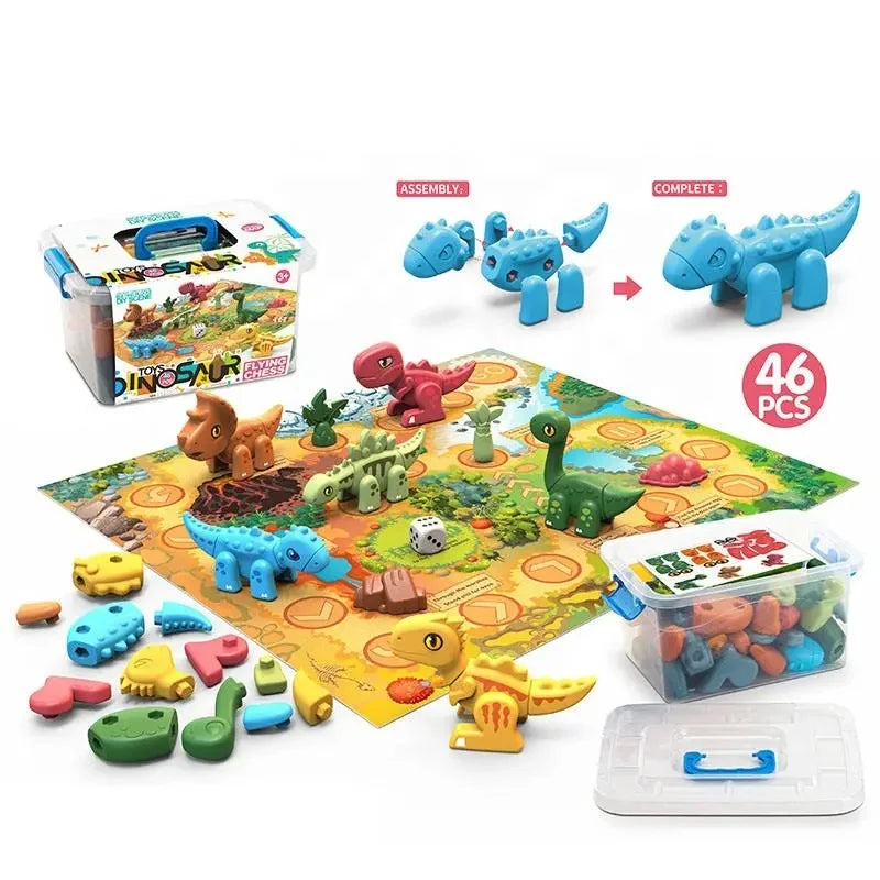 HKM-998291 Self-Assembling 46-Piece Dinosaur Chess Game Educational Toy for Kids