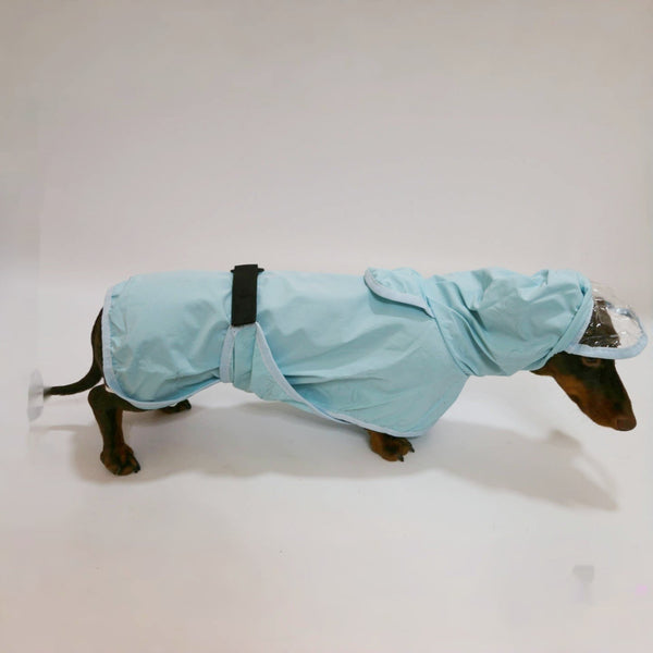 HKM-9983421 Dog Waterproof Hooded Raincoat Poncho in Sky Blue - Casual Style for Small to Extra Large Pets