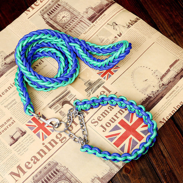 HKM-9983549 Durable Two-Color Dog Leash with P-Chain for Medium to Large Breeds, Soft Nylon and Cotton Core