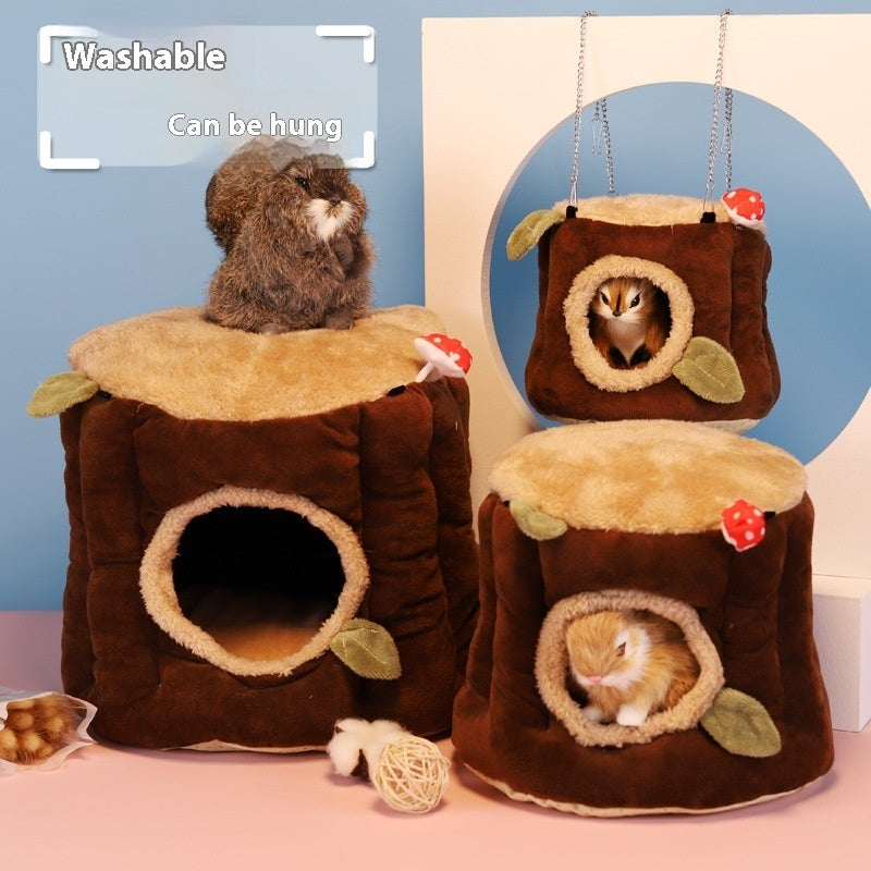 HKM-9987773 Washable Hanging Winter Stump Nest for Pets ¨C Soft Brown Fabric Option