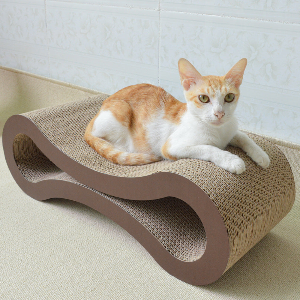 HKM-9989693 Corrugated Cat Scratch Board with Fashionable Pillow Design in Coffee and Light Wood Colors