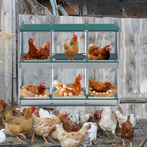 HKM-9991101 Metal Chicken Nesting Box with 6 Rooms, Galvanized Steel for Hens, Easy Assembly and Cleaning