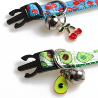 HKM-9991485 Fruity Polyester Cat Collar in Avocado, Pineapple, Watermelon, Cherry, and Strawberry Designs