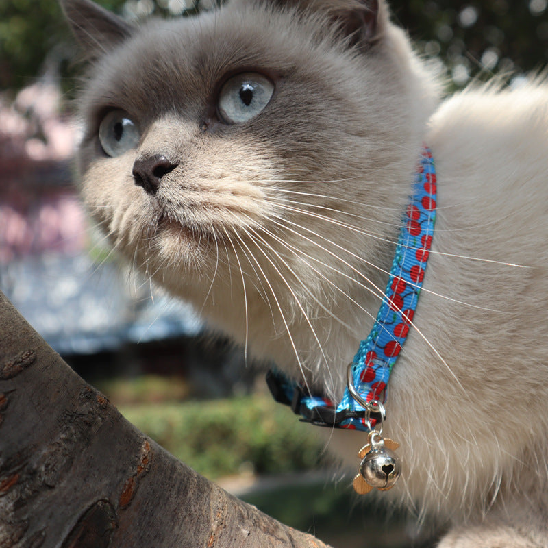 HKM-9991485 Fruity Polyester Cat Collar in Avocado, Pineapple, Watermelon, Cherry, and Strawberry Designs