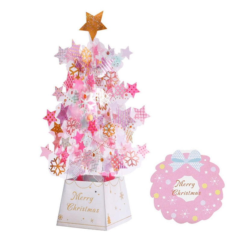 HKM-999251 3D Christmas Tree Pop-Up Greeting Card with Snowflake Sequins