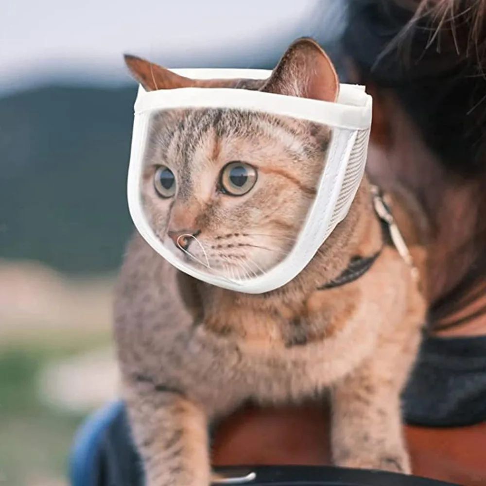 HKM-9992765 Breathable Anti-Bite Muzzle for Cats and Dogs – Soft Cotton and Transparent PVC, Comfortable Design with Air Hole