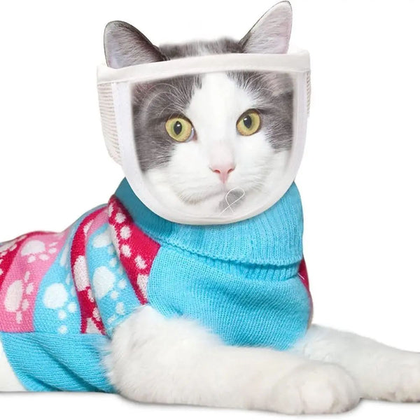 HKM-9992765 Breathable Anti-Bite Muzzle for Cats and Dogs – Soft Cotton and Transparent PVC, Comfortable Design with Air Hole