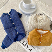 HKM-9993917 Thickened Cotton-Padded Pet Clothing in Blue, Yellow, and Beige - Size XS to XL