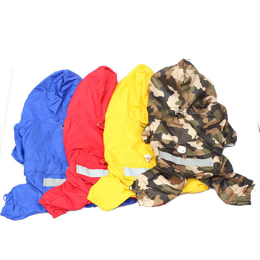 HKM-9995837 Four-Legged Dog Raincoat with Hood in Multiple Colors and Sizes