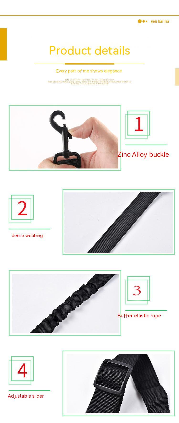 HKM-9999037 Elastic Retractable Pet Car Seat Belt for Safety Travel, Black Nylon Towing Rope, 53-74cm Length
