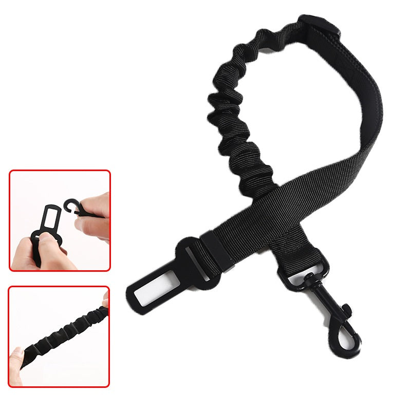 HKM-9999037 Elastic Retractable Pet Car Seat Belt for Safety Travel, Black Nylon Towing Rope, 53-74cm Length