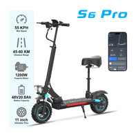 HKM-S6M Pro 37.2 Miles 48V 20.8Ah 998Wh 1200W Single-Motor Drive Long-Range Foldable Electric Scooter - Black