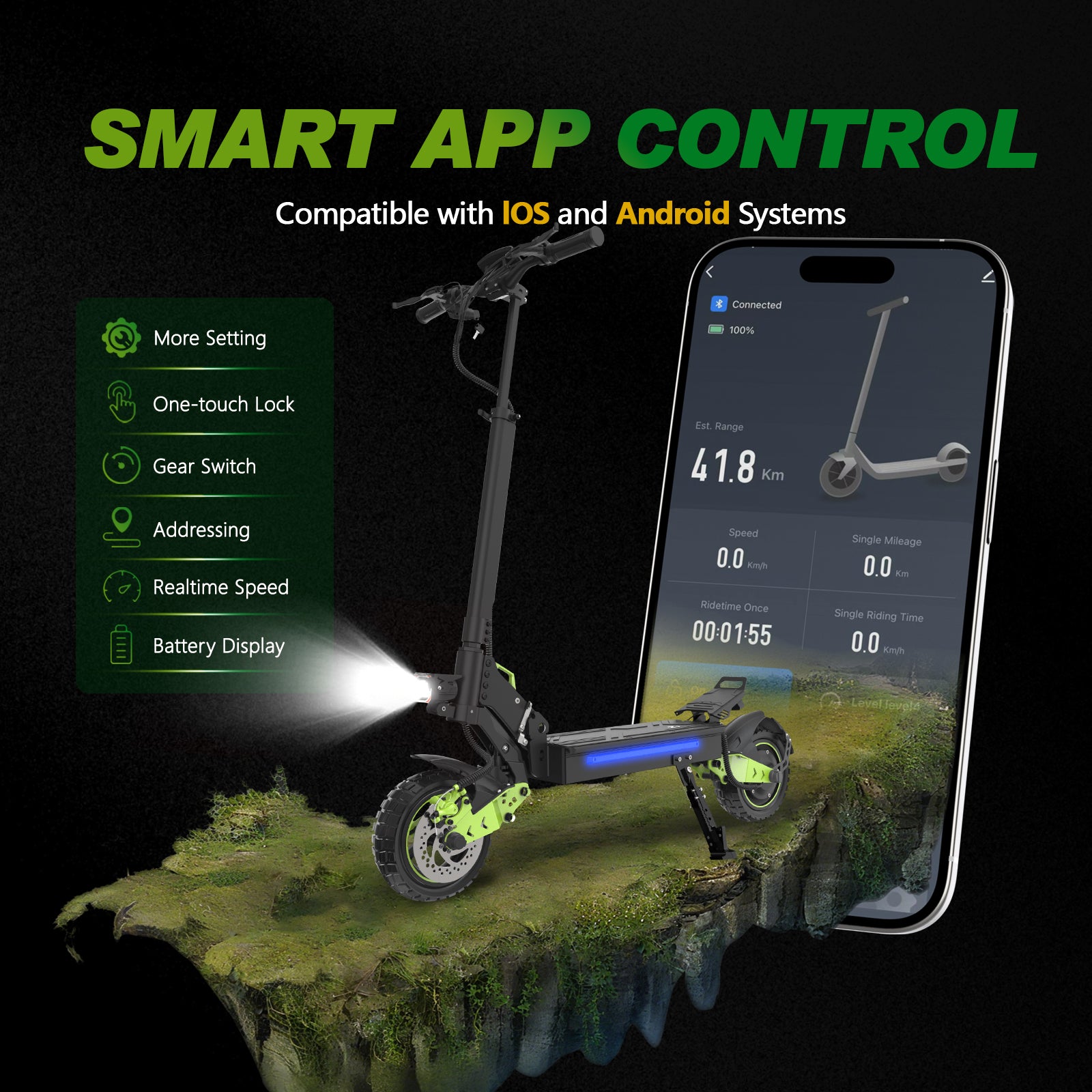 HKM-Z1M 34.1 Miles 48V 18.2Ah 873Wh 800W Single-Motor Drive Long-Range Foldable Electric Scooter - Black