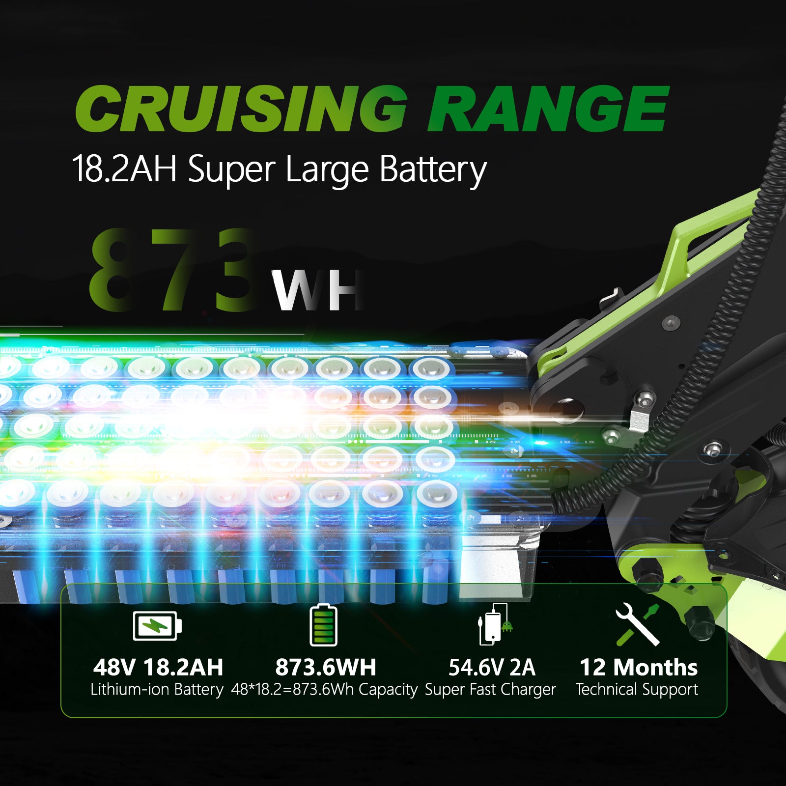 HKM-Z1M 34.1 Miles 48V 18.2Ah 873Wh 800W Single-Motor Drive Long-Range Foldable Electric Scooter - Black