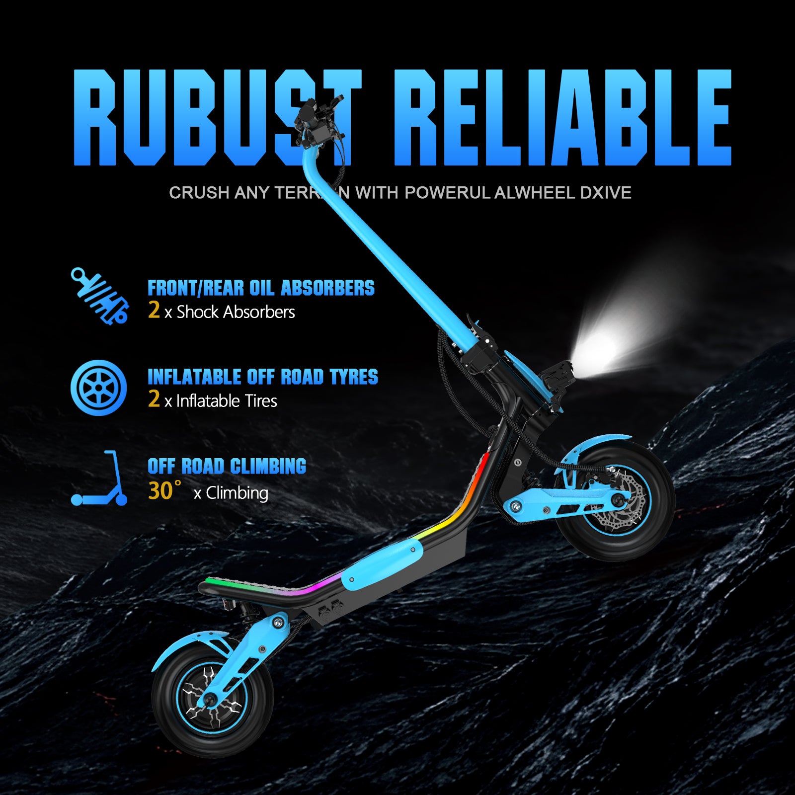 HKM-Z3M 43.5 Miles 60V 23Ah 1380Wh 3000W Dual-Motor Drive Long-Range Foldable Electric Scooter - Black