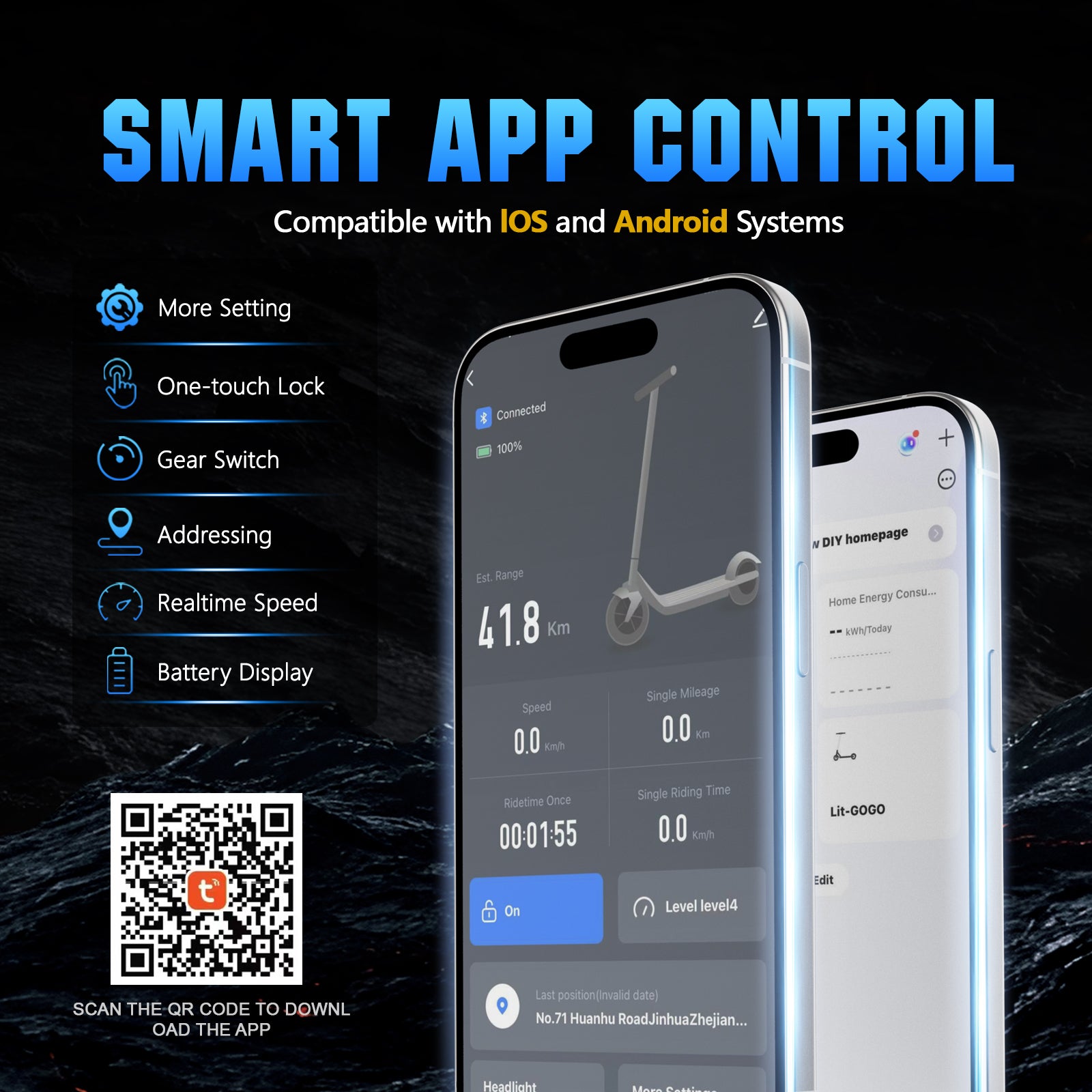 HKM-Z3M 43.5 Miles 60V 23Ah 1380Wh 3000W Dual-Motor Drive Long-Range Foldable Electric Scooter - Black