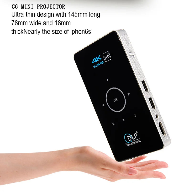 KTX-105363 Compact LED Mini Projector C6 with Full HD 4K Support for Home Cinema Experience